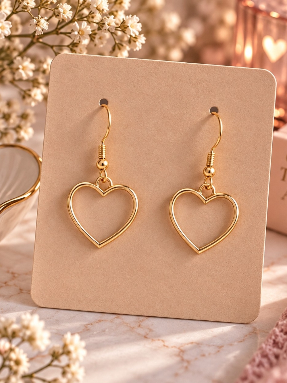 Gold Heart Dangle Earrings - Women's Jewelry